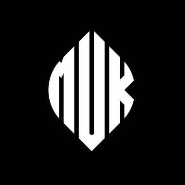 Çember ve elips şekilli MUK daire harf logosu tasarımı. MUK elips harfleri tipografik tarzda. Üç baş harf daire şeklinde bir logo oluşturuyor. MUK Çember Amblemi Soyut Monogram Harf İşaretleyici Vektörü.