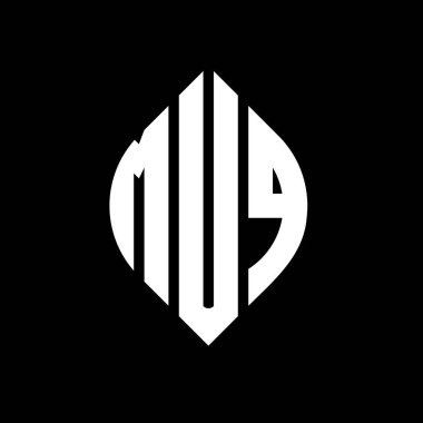 Çember ve elips şekilli MUQ daire harf logosu tasarımı. Typographic tarzında MUQ elips harfleri. Üç baş harf daire şeklinde bir logo oluşturuyor. MUQ Çemberi Amblemi Soyut Monogram Harf İşaretleyici Vektörü.