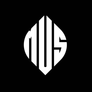 Çember ve elips şekilli MUS daire harf logosu tasarımı. MUS elips harfleri tipografik tarzda. Üç baş harf daire şeklinde bir logo oluşturuyor. MUS Çemberi Amblemi Soyut Monogram Harf İşaretleme Vektörü.