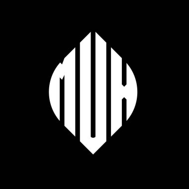 Çember ve elips şekilli MUX daire harf logosu tasarımı. Tipografik biçimli MUX elips harfleri. Üç baş harf daire şeklinde bir logo oluşturuyor. MUX Çember Amblemi Soyut Monogram Harf İşaretleyici Vektörü.