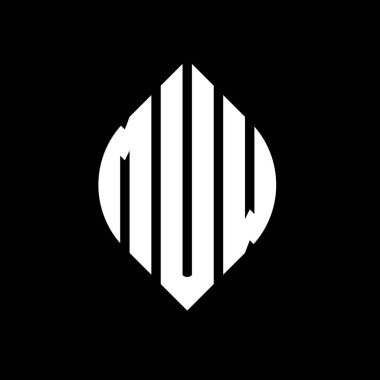 Çember ve elips şekilli MUW daire harf logosu tasarımı. MUW elips harfleri tipografik tarzda. Üç baş harf daire şeklinde bir logo oluşturuyor. MUW Çember Amblemi Soyut Monogram Harf İşaretleyici Vektörü.