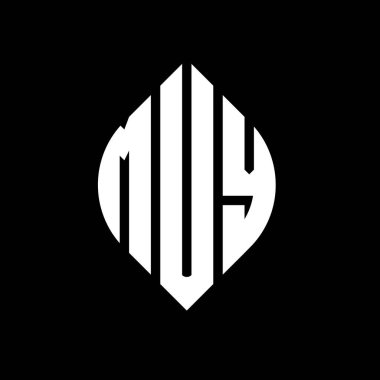 Çember ve elips şekilli MUY daire harf logosu tasarımı. Typographic tarzında MUY elips harfleri. Üç baş harf daire şeklinde bir logo oluşturuyor. Çoklu Çember Amblemi Soyut Monogram Harf İşaretleme Vektörü.