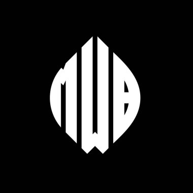 Çember ve elips şekilli MWB daire harf logosu tasarımı. Tipografik biçimli MWB elips harfleri. Üç baş harf daire şeklinde bir logo oluşturuyor. MWB Çemberi Amblemi Soyut Monogram Harf İşaretleyici Vektörü.