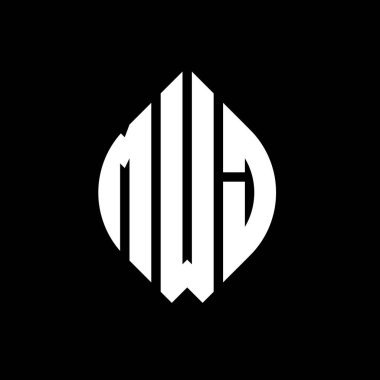 Çember ve elips şekilli MWJ daire harf logosu tasarımı. MWJ elips harfleri tipografik tarzda. Üç baş harf daire şeklinde bir logo oluşturuyor. MWJ Çember Amblemi Soyut Monogram Harf İşaretleyici Vektörü.