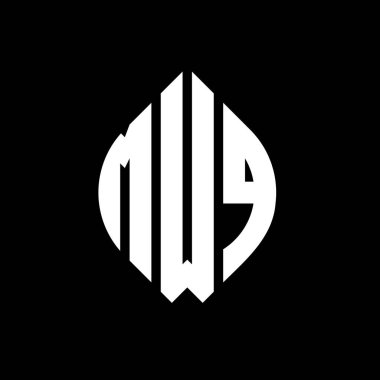 Çember ve elips şekilli MWQ daire harf logosu tasarımı. MWQ elips harfleri tipografik tarzda. Üç baş harf daire şeklinde bir logo oluşturuyor. MWQ Çemberi Amblemi Soyut Monogram Harf İşaretleyici Vektörü.