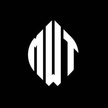 Çember ve elips şekilli MWT daire harf logosu tasarımı. Tipografik biçimli MWT elips harfleri. Üç baş harf daire şeklinde bir logo oluşturuyor. MWT Çemberi Amblemi Soyut Monogram Harf İşaretleyici Vektörü.