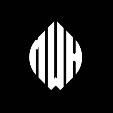 Çember ve elips şekilli MWX daire harf logosu tasarımı. Tipografik biçimli MWX elips harfleri. Üç baş harf daire şeklinde bir logo oluşturuyor. MWX Çember Amblemi Soyut Monogram Harf İşaretleyici Vektörü.