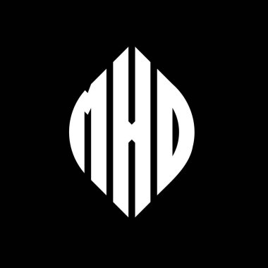 Çember ve elips şekilli MXD daire harf logosu tasarımı. Tipografik biçimli MXD elips harfleri. Üç baş harf daire şeklinde bir logo oluşturuyor. MXD Çember Amblemi Soyut Monogram Harf İşaretleyici Vektörü.