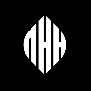 Çember ve elips şekilli MXH daire harf logosu tasarımı. Tipografik biçimli MXH elips harfleri. Üç baş harf daire şeklinde bir logo oluşturuyor. MXH Çember Amblemi Soyut Monogram Harf İşaretleyici Vektörü.