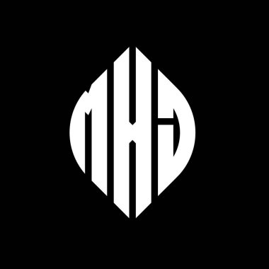 Çember ve elips şekilli MXJ daire harf logosu tasarımı. Tipografik biçimli MXJ elips harfleri. Üç baş harf daire şeklinde bir logo oluşturuyor. MXJ Çember Amblemi Soyut Monogram Harf İşaretleyici Vektörü.