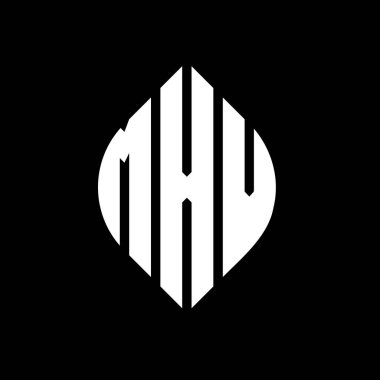 Çember ve elips şekilli MXV daire harf logosu tasarımı. Tipografik biçimli MXV elips harfleri. Üç baş harf daire şeklinde bir logo oluşturuyor. MXV Çember Amblemi Soyut Monogram Harf İşaretleyici Vektörü.