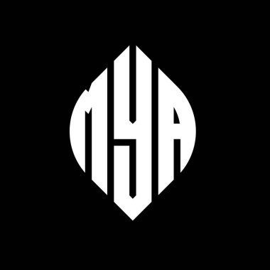 Çember ve elips şekilli MYA yuvarlak harfli logo tasarımı. MYA elips harfleri tipografik tarzda. Üç baş harf daire şeklinde bir logo oluşturuyor. MYA Çember Amblemi Soyut Monogram Harf İşaretleyici Vektörü.