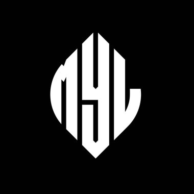 Çember ve elips şekilli MYL daire harf logosu tasarımı. Tipografik biçimli MYL elips harfleri. Üç baş harf daire şeklinde bir logo oluşturuyor. MYL Çember Amblemi Soyut Monogram Harf İşaretleyici Vektörü.