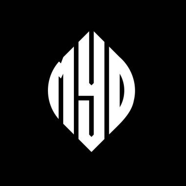 Çember ve elips şekilli MYO daire harf logosu tasarımı. Tipografik tarzda MYO elips harfleri. Üç baş harf daire şeklinde bir logo oluşturuyor. MYO Çember Amblemi Soyut Monogram Harf İşaretleyici Vektörü.