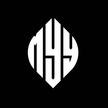 Çember ve elips şekilli MYY daire harf logosu tasarımı. Tipografik şekilli MYY elips harfleri. Üç baş harf daire şeklinde bir logo oluşturuyor. MYY Çemberi Amblemi Soyut Monogram Harf İşaretleyici Vektörü.