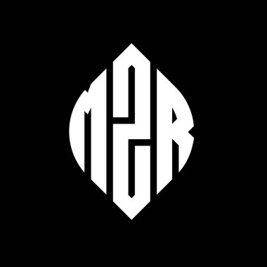 Çember ve elips şekilli MZR daire harf logosu tasarımı. Tipografik biçimli MZR elips harfleri. Üç baş harf daire şeklinde bir logo oluşturuyor. MZR Çember Amblemi Soyut Monogram Harf İşaretleyici Vektörü.