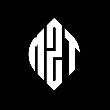 Çember ve elips şekilli MZT daire harf logosu tasarımı. Tipografik biçimli MZT elips harfleri. Üç baş harf daire şeklinde bir logo oluşturuyor. MZT Çember Amblemi Soyut Monogram Harf İşaretleyici Vektörü.