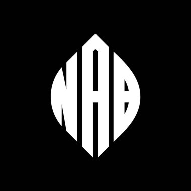 Çember ve elips şekilli NAB daire harf logosu tasarımı. Tipografik tarzda NAB elips harfleri. Üç baş harf daire şeklinde bir logo oluşturuyor. NAB Çemberi Amblemi Soyut Monogram Harf İşaretleme Vektörü.