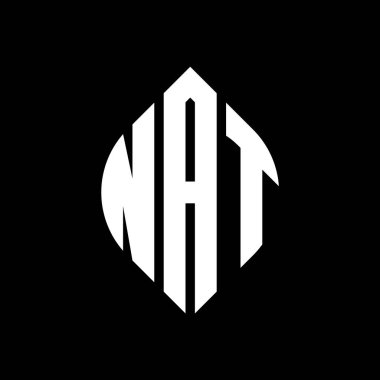 Çember ve elips şekilli NAT daire harf logosu tasarımı. Typographic tarzında NAT elips harfleri. Üç baş harf daire şeklinde bir logo oluşturuyor. NAT Çemberi Amblemi Soyut Monogram Harf İşaretleyici Vektörü.