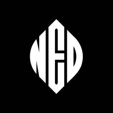 Çember ve elips şekilli NEO daire harf logosu tasarımı. Tipografik şekilli NEO elips harfleri. Üç baş harf daire şeklinde bir logo oluşturuyor. NEO Çember Amblemi Soyut Monogram Harf İşaretleme Vektörü.