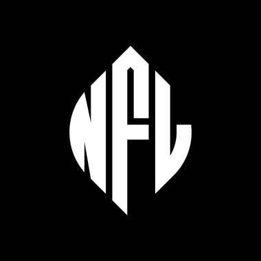 Çember ve elips şekilli NFL daire harf logosu tasarımı. Tipografik biçimli NFL elips harfleri. Üç baş harf daire şeklinde bir logo oluşturuyor. NFL Çember Amblemi Soyut Monogram Harf İşaretleyici Vektörü.
