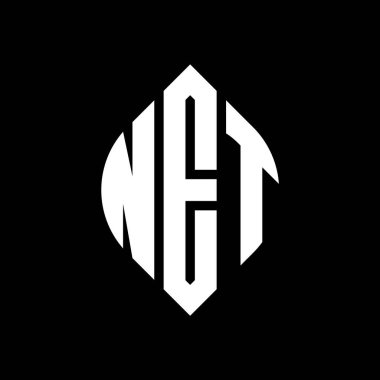 Çember ve elips şekilli NET daire harf logosu tasarımı. Tipografik tarzda elips harfler. Üç baş harf daire şeklinde bir logo oluşturuyor. NET Çemberi Amblemi Soyut Monogram Harf İşaretleme Vektörü.