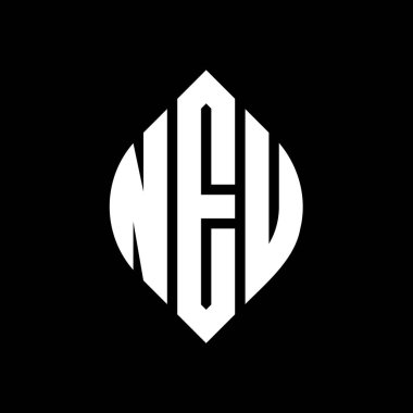 Çember ve elips şekilli NEU yuvarlak harf logosu tasarımı. Tipografik tarzda NEU elips harfleri. Üç baş harf daire şeklinde bir logo oluşturuyor. NEU Çember Amblemi Soyut Monogram Harf İşaretleme Vektörü.