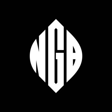 Çember ve elips şekilli NGB daire harf logosu tasarımı. Typographic tarzında NGB elips harfleri. Üç baş harf daire şeklinde bir logo oluşturuyor. NGB Çember Amblemi Soyut Monogram Harf İşaretleyici Vektörü.