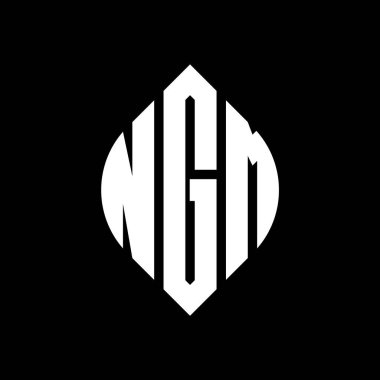 Çember ve elips şekilli NGM daire harf logosu tasarımı. Tipografik biçimli NGM elips harfleri. Üç baş harf daire şeklinde bir logo oluşturuyor. NGM Çember Amblemi Soyut Monogram Harf İşaretleyici Vektörü.