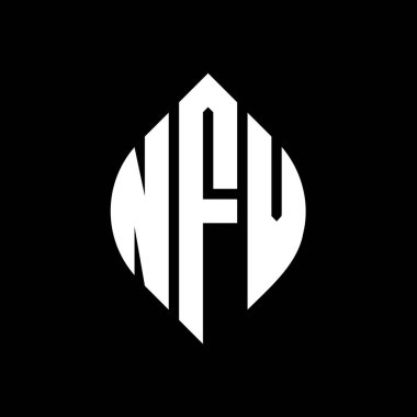 Çember ve elips şekilli NFV daire harf logosu tasarımı. Tipografik biçimli NFV elips harfleri. Üç baş harf daire şeklinde bir logo oluşturuyor. NFV Çember Amblemi Soyut Monogram Harf İşaretleyici Vektörü.