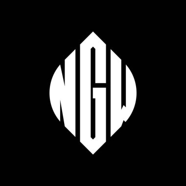 Çember ve elips şekilli NGW daire harf logosu tasarımı. Tipografik biçimli NGW elips harfleri. Üç baş harf daire şeklinde bir logo oluşturuyor. NGW Çember Amblemi Soyut Monogram Harf İşaretleyici Vektörü.