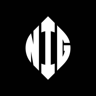 Çember ve elips şekilli NIG daire harf logosu tasarımı. Tipografik şekilli NIG elips harfleri. Üç baş harf daire şeklinde bir logo oluşturuyor. NIG Çemberi Amblemi Soyut Monogram Harf İşaretleme Vektörü.