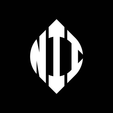 Dairesel ve elips şekilli sıfır daire harf logosu tasarımı. Tipografik tarzda NII elips harfleri. Üç baş harf daire şeklinde bir logo oluşturuyor. NII Çember Amblemi Soyut Monogram Harf İşaretleyici Vektörü.