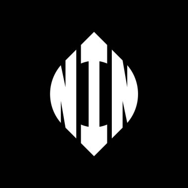 Daire ve elips şekilli NIN daire harf logosu tasarımı. Tipografik biçimli NIN elips harfleri. Üç baş harf daire şeklinde bir logo oluşturuyor. NIN Çemberi Amblemi Soyut Monogram Harf İşaretleme Vektörü.