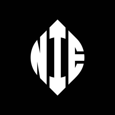 Çember ve elips şekilli NIE daire harf logosu tasarımı. Tipografik şekilli NIE elips harfleri. Üç baş harf daire şeklinde bir logo oluşturuyor. NIE Çember Amblemi Soyut Monogram Harf İşaretleme Vektörü.