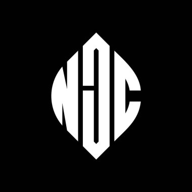Çember ve elips şekilli NJC daire harf logosu tasarımı. Tipografik biçimli NJC elips harfleri. Üç baş harf daire şeklinde bir logo oluşturuyor. NJC Çember Amblemi Soyut Monogram Harf İşaretleyici Vektörü.