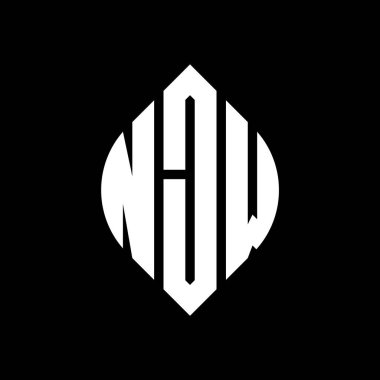 Çember ve elips şekilli NJW daire harf logosu tasarımı. Tipografik biçimli NJW elips harfleri. Üç baş harf daire şeklinde bir logo oluşturuyor. NJW Çember Amblemi Soyut Monogram Harf İşaretleyici Vektörü.