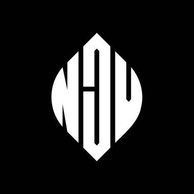 Çember ve elips şekilli NJV daire harf logosu tasarımı. Tipografik biçimli NJV elips harfleri. Üç baş harf daire şeklinde bir logo oluşturuyor. NJV Çember Amblemi Soyut Monogram Harf İşaretleyici Vektörü.