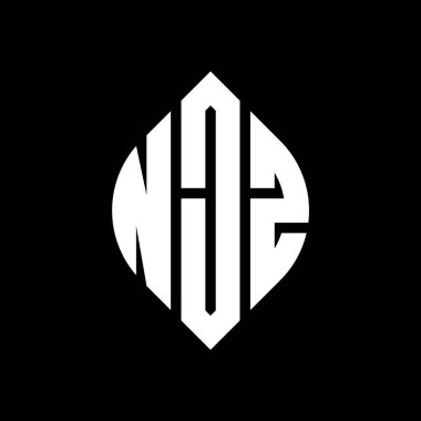 Çember ve elips şekilli NJZ daire harf logosu tasarımı. Tipografik biçimli NJZ elips harfleri. Üç baş harf daire şeklinde bir logo oluşturuyor. NJZ Çember Amblemi Soyut Monogram Harf İşaretleyici Vektörü.