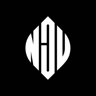 Çember ve elips şekilli NJU daire harf logosu tasarımı. NJU elips harfleri tipografik tarzda. Üç baş harf daire şeklinde bir logo oluşturuyor. NJU Çember Amblemi Soyut Monogram Harf İşaretleyici Vektörü.
