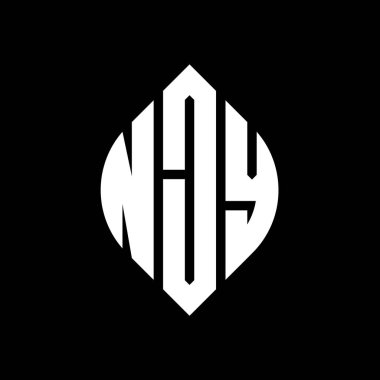 Çember ve elips şekilli NJY daire harf logosu tasarımı. Tipografik biçimli NJY elips harfleri. Üç baş harf daire şeklinde bir logo oluşturuyor. NJY Çember Amblemi Soyut Monogram Harf İşaretleyici Vektörü.