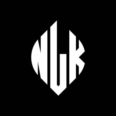 Çember ve elips şekilli NLK daire harf logosu tasarımı. Tipografik biçimli NLK elips harfleri. Üç baş harf daire şeklinde bir logo oluşturuyor. NLK Çemberi Amblemi Soyut Monogram Harf İşareti Vektörü. NLK daire harfli logo tasarımı daire ve ellip