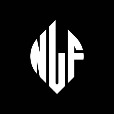 Çember ve elips şekilli NLF daire harf logosu tasarımı. Tipografik biçimli NLF elips harfleri. Üç baş harf daire şeklinde bir logo oluşturuyor. NLF Çember Amblemi Soyut Monogram Harf İşaretleyici Vektörü.