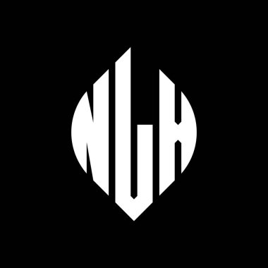 Çember ve elips şekilli NLX daire harf logosu tasarımı. Tipografik biçimli NLX elips harfleri. Üç baş harf daire şeklinde bir logo oluşturuyor. NLX Çember Amblemi Soyut Monogram Harf İşaretleyici Vektörü.