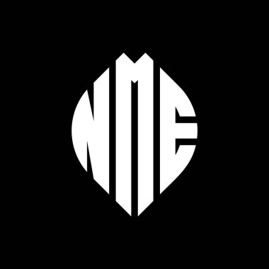 Çember ve elips şekilli NME daire harf logosu tasarımı. Tipografik biçimli elips harfler. Üç baş harf daire şeklinde bir logo oluşturuyor. NME Çemberi Amblemi Soyut Monogram Harf İşaretleme Vektörü.