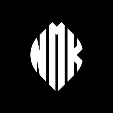 Çember ve elips şekilli NMK daire harf logosu tasarımı. Tipografik biçimli NMK elips harfleri. Üç baş harf daire şeklinde bir logo oluşturuyor. NMK Çember Amblemi Soyut Monogram Harf İşaretleyici Vektörü.