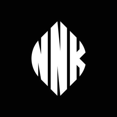 Çember ve elips şekilli NNK daire harf logosu tasarımı. Tipografik biçimli NNK elips harfleri. Üç baş harf daire şeklinde bir logo oluşturuyor. NNK Çember Amblemi Soyut Monogram Harf İşaretleyici Vektörü.