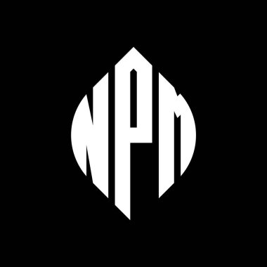 Çember ve elips şekilli NPM yuvarlak harf logosu tasarımı. Tipografik tarzda NPM elips harfleri. Üç baş harf daire şeklinde bir logo oluşturuyor. NPM Çemberi Amblemi Soyut Monogram Harf İşaretleyici Vektörü.