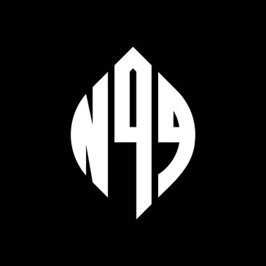 Çember ve elips şekilli NQQ daire harf logosu tasarımı. Tipografik biçimli NQQ elips harfleri. Üç baş harf daire şeklinde bir logo oluşturuyor. NQQ Çember Amblemi Soyut Monogram Harf İşaretleyici Vektörü.
