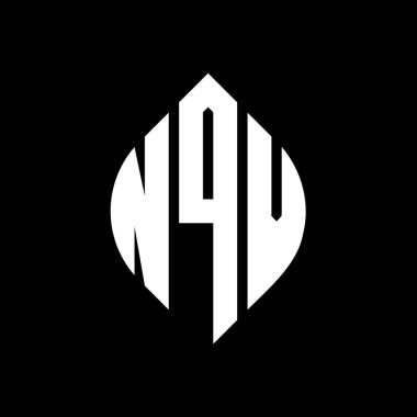 Çember ve elips şekilli NQV daire harf logosu tasarımı. Tipografik biçimli NQV elips harfleri. Üç baş harf daire şeklinde bir logo oluşturuyor. NQV Çember Amblemi Soyut Monogram Harf İşaretleyici Vektörü.